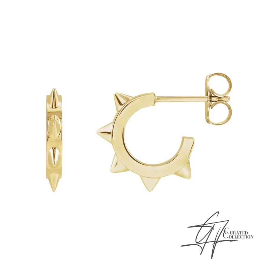 Gradiance Jewelry women's 14KT yellow gold small spike Moto Earrings from the Curated Collection.