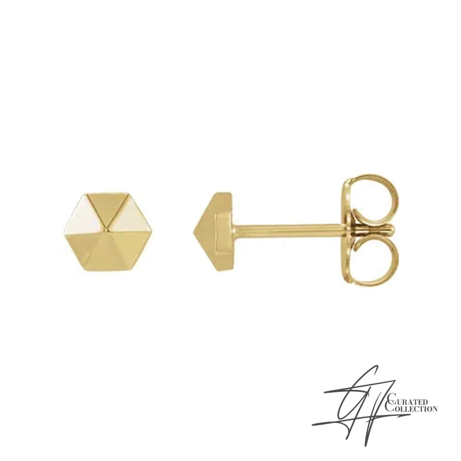 Gradiance Jewelry Curated Collection 14KT Yellow Gold women's 14KT yellow gold Another Look hexagon stud earrings.