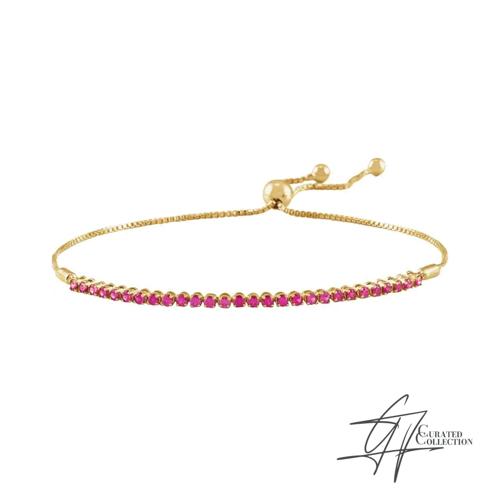 Gradiance Curated Collection women's 14KT yellow gold ruby adjustable bolo bracelet.