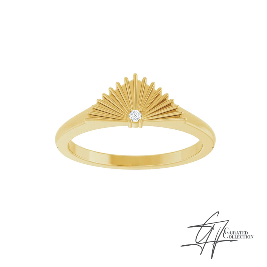 Gradiance Jewelry women's 14KT Yellow Gold Fan Of Me Ring featuring a single diamond and half fan design.