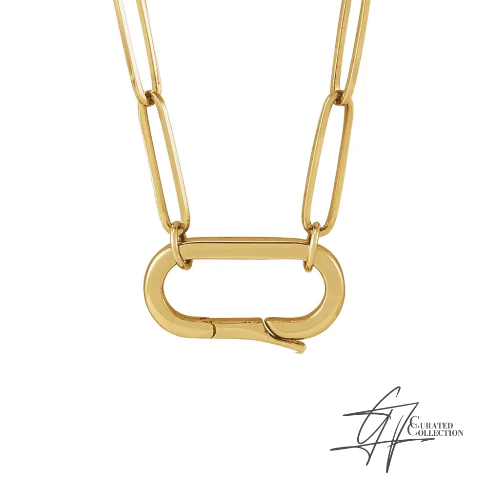 Gradiance Jewelry women's 14KT yellow gold paperclip style Missing Link Necklace with a pendant clasp from the Curated Collection.