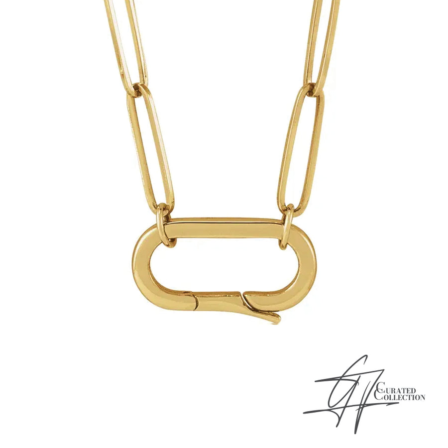 Gradiance Jewelry women's 14KT yellow gold paperclip style Missing Link Necklace with a pendant clasp from the Curated Collection.