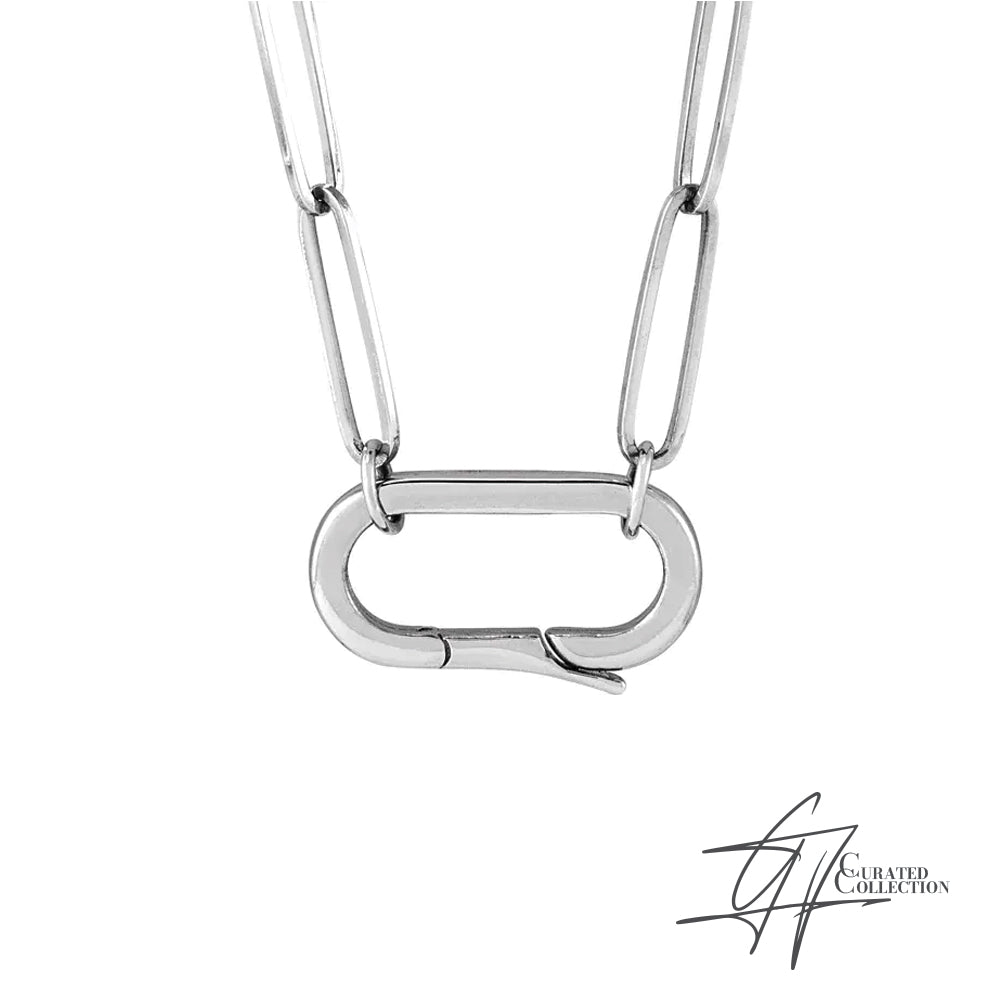 Gradiance Jewelry women's 14KT white gold paperclip style Missing Link Necklace with a pendant clasp from the Curated Collection.