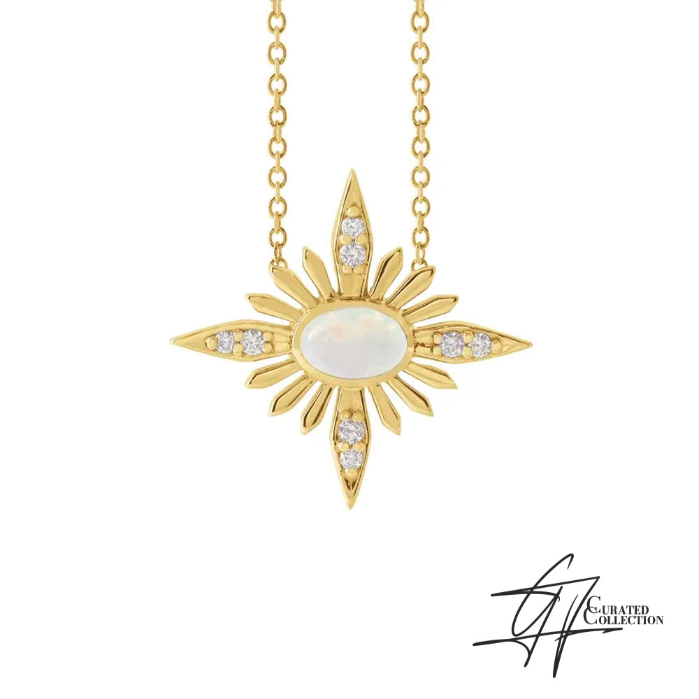 Gradiance Jewelry women's 14KT yellow gold and opal Rising Sun Necklace from the Curated Collection.