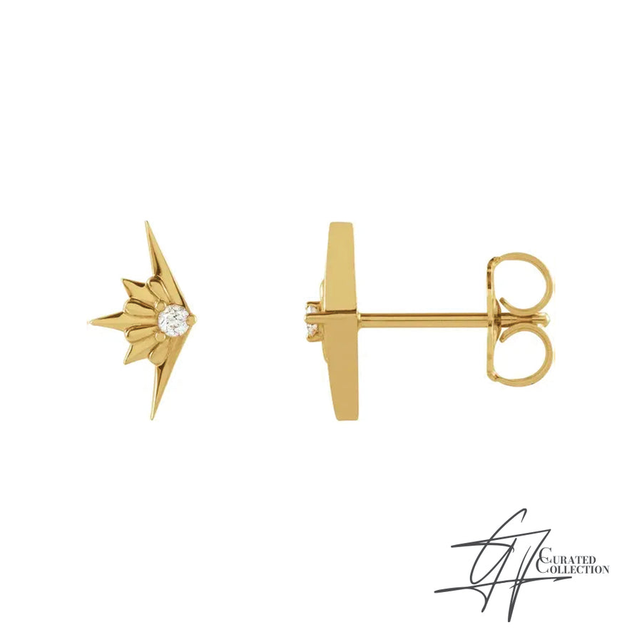 Gradiance Jewelry 14KT yellow gold diamond stud earrings for women, featuring a half-starburst design.