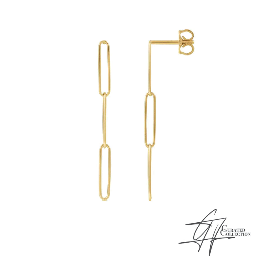 Gradiance Jewelry women's 14KT yellow gold paperclip style Trio Earrings from our Curated Collection.