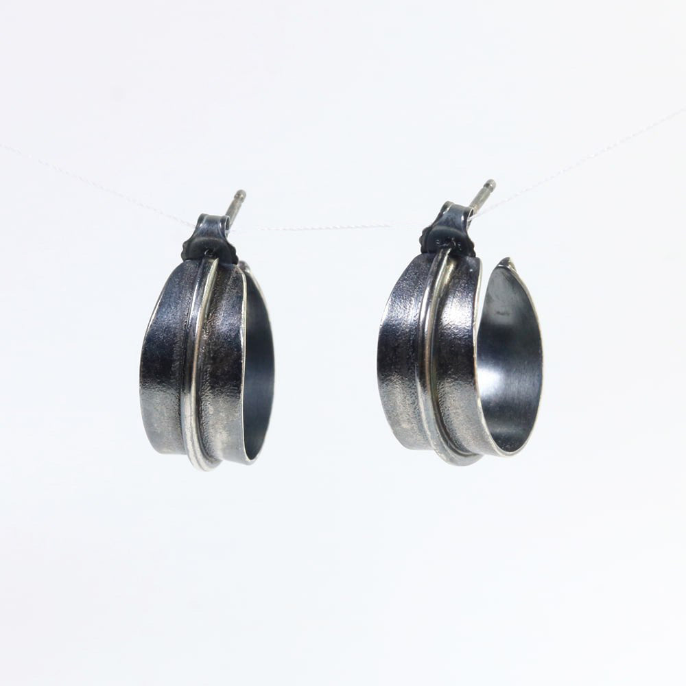 Gradiance Jewelry women's oxidized silver wide Statement Hoops from the Little Black Jewelry Collection - product view