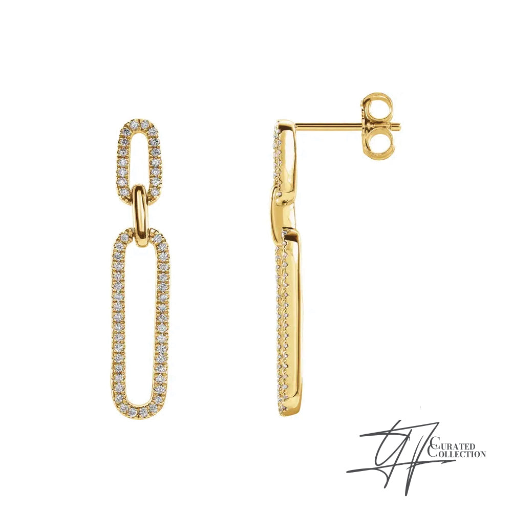 Gradiance Jewelry women's 14KT yellow gold diamond paperclip style Sophisticated Earrings from the Curated Collection.