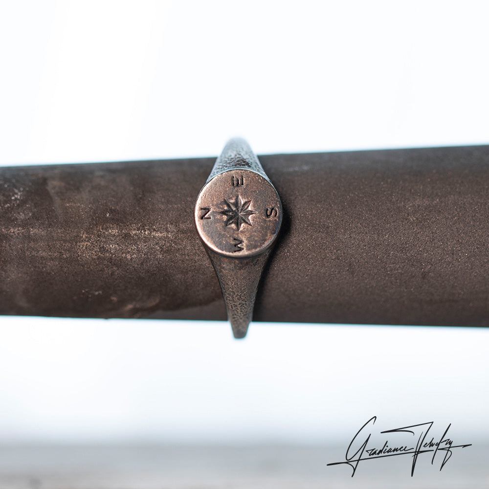 Gradiance Jewelry women's oxidized silver compass Way Home Ring from the Little Black Jewelry Collection- product shot..