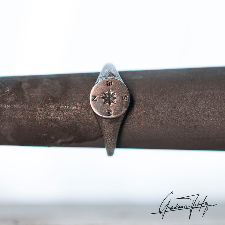 Gradiance Jewelry women's oxidized silver compass Way Home Ring from the Little Black Jewelry Collection- product shot..