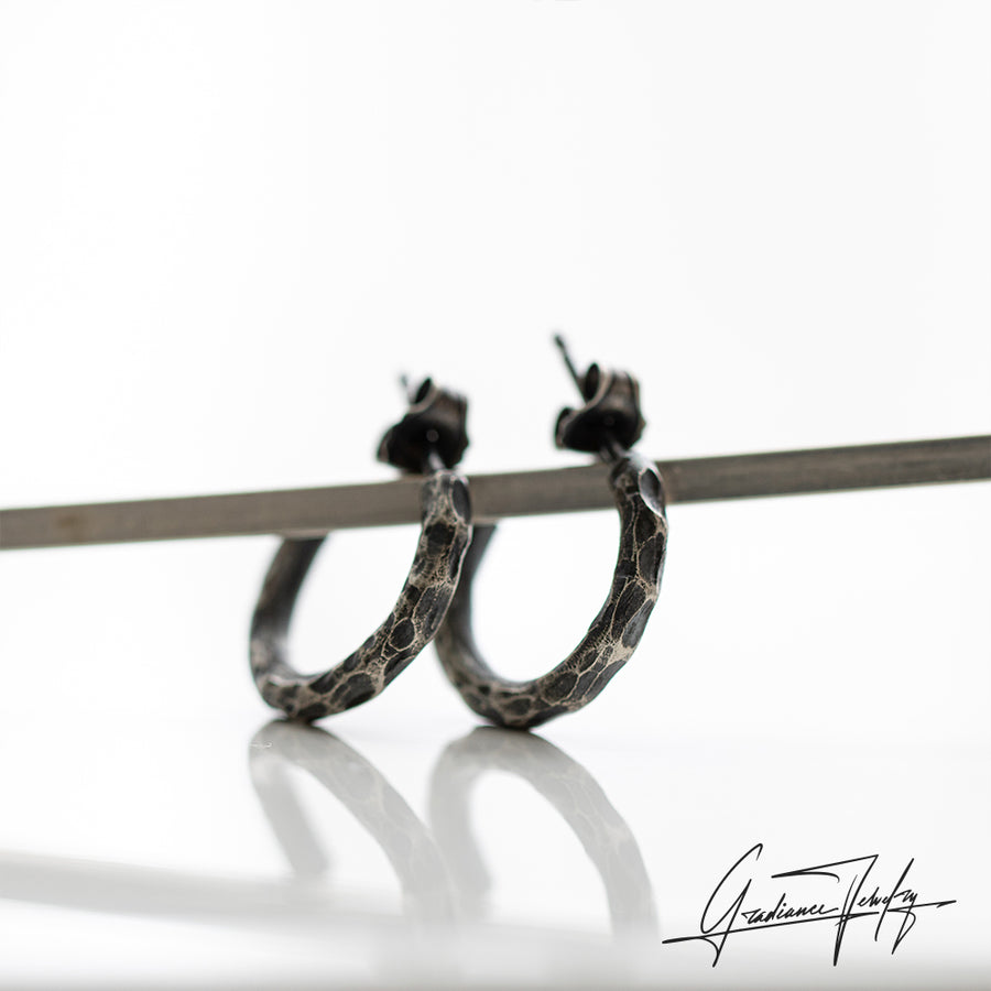 Gradiance Jewelry women's oxidized silver Weathered Mini Hoops from the Little Black Jewelry Collection.